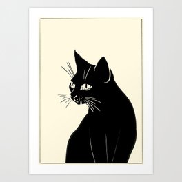 Minimalist Black Cat Art Print