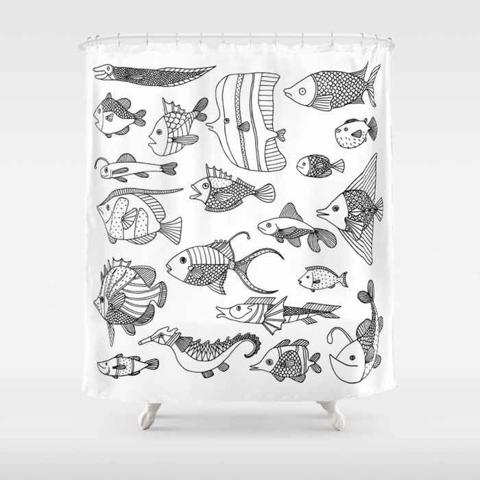 Arrangement of doodle fish Shower Curtain