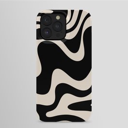 Retro Liquid Swirl Abstract in Black and Almond Cream 2 iPhone Case | Black And White, Psychedelic, Kierkegaard Design, Minimalist, Cool, Trendy, Modern, Curated, Pattern, Digital 