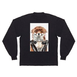 " Morning fox " Red fox with her morning coffee Long Sleeve T-shirt
