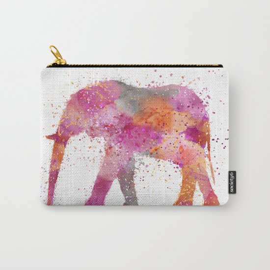 Artsy watercolor Elephant bright orange pink colors Carry-All Pouch