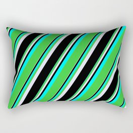[ Thumbnail: Cyan, Lime Green, Lavender, and Black Colored Pattern of Stripes Rectangular Pillow ]