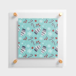 Christmas Pattern Turquoise Glove Holly Floating Acrylic Print