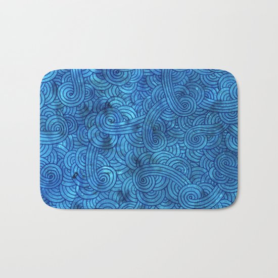 Turquoise blue swirls doodles Bath Mat