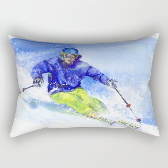 Watercolor skier, skiing illustration Rectangular Pillow