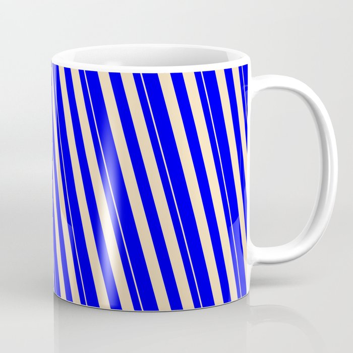 Tan & Blue Colored Stripes/Lines Pattern Coffee Mug