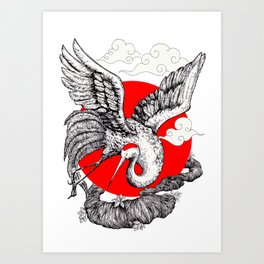 Japanese Red crowned Crane Art Print
