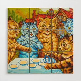 Cats Tea Party by Louis Wain Wood Wall Art