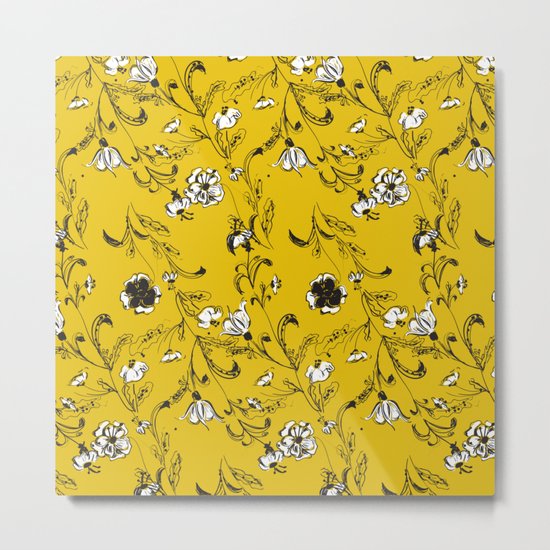 Yellow Floral Pattern Metal Print