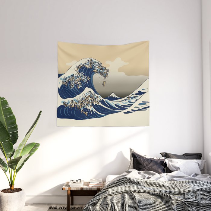 Great wave of pug tapestry on sale