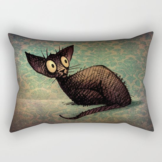 Black Oriental Cat Rectangular Pillow