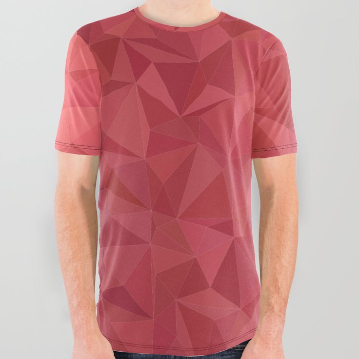 White and Red Triangles Pattern Design All Over Graphic Tee