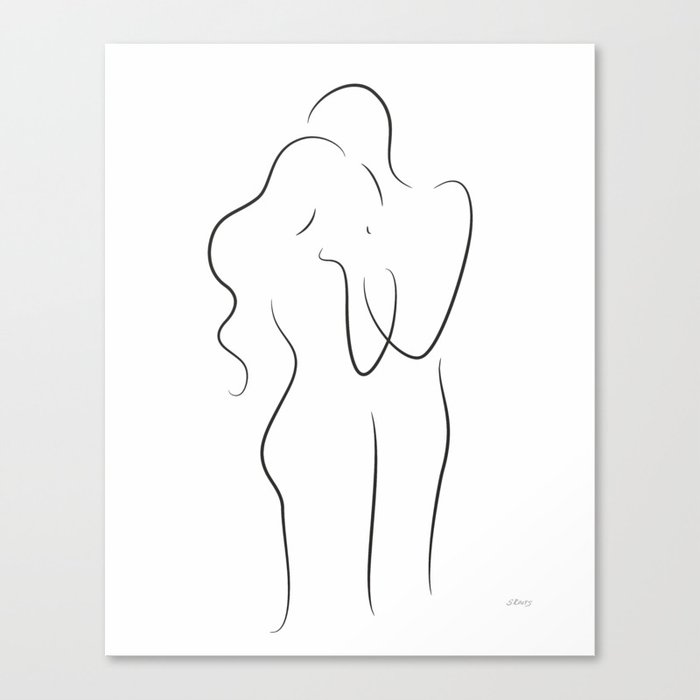 Romantic sketch - holding hands line drawing. Canvas Print