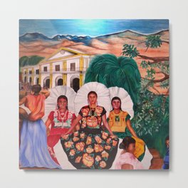 Zapotec Women and Indigenous Dress, Tehuantepec, Isthmus Region, Oaxaca, Mexico portrait painting Metal Print | Fiesta, Fridakahlo, Curated, Dancers, Cancun, Callalilies, Acapulco, Flamenco, Mexican, Women 