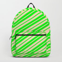 [ Thumbnail: Lime and Bisque Colored Pattern of Stripes Backpack ]