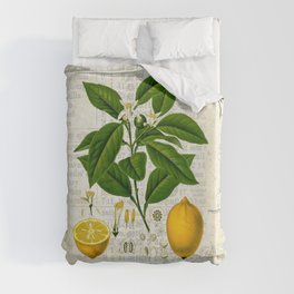 Lemon Botanical print on antique almanac collage Duvet Cover