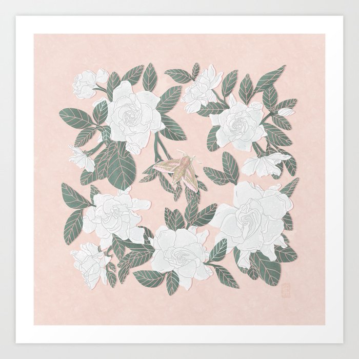 Gardenias on Peach Art Print