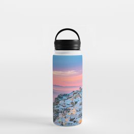 Santorini, Greece, Pink Ocean Sunset Water Bottle