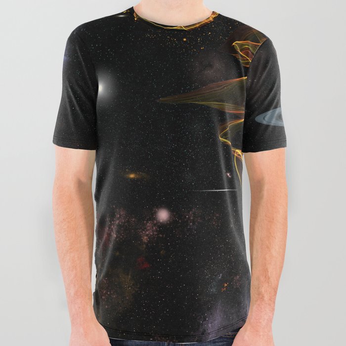 Space Station Science Fiction Planets Galaxy All Over Graphic Tee