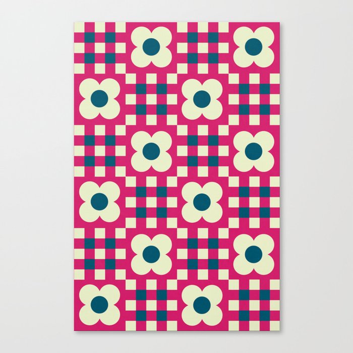 Floral gingham checker pattern Canvas Print