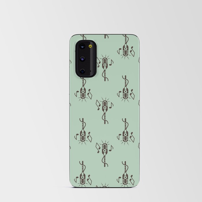 Black Retro Microphone Pattern on Apple Green Android Card Case