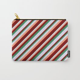 [ Thumbnail: Light Salmon, Maroon, Sea Green & Lavender Colored Lined/Striped Pattern Carry-All Pouch ]