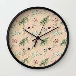 Vintage Boho Leaf Design Background Pattern Wall Clock