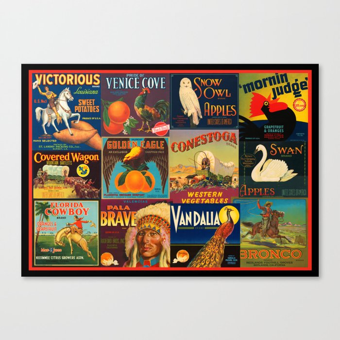 Vintage Fruit and Vegetable Crate Labels Canvas Print