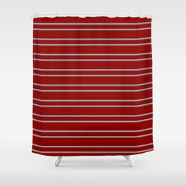 [ Thumbnail: Dark Red, Dark Grey, and Grey Colored Lined Pattern Shower Curtain ]