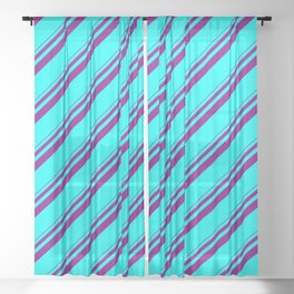 [ Thumbnail: Purple and Aqua Colored Lines Pattern Sheer Curtain ]
