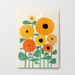 Sunflower and Bee Metal Print