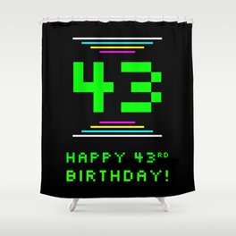 [ Thumbnail: 43rd Birthday - Nerdy Geeky Pixelated 8-Bit Computing Graphics Inspired Look Shower Curtain ]
