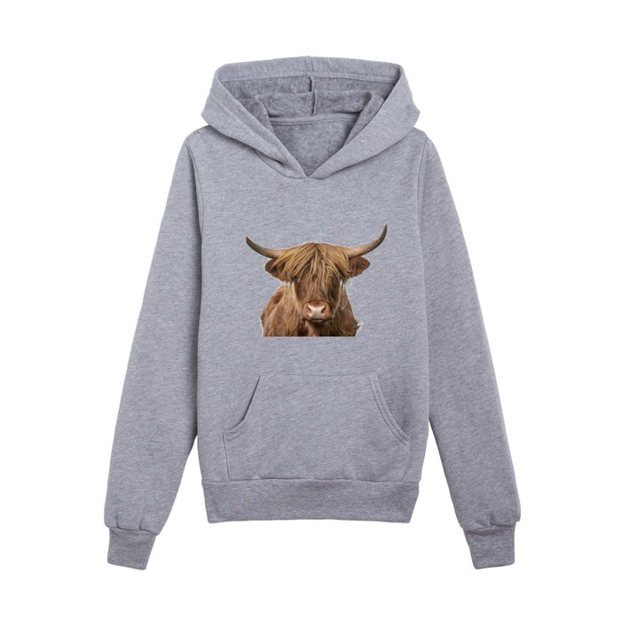 Portrait Golden Brown Scottish Highland Cow Animal / Nature Photograph - Minimal Kids Pullover Hoodie