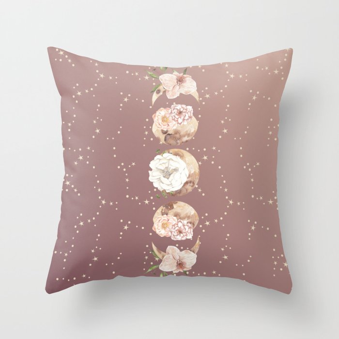 Floral Moon Phases Throw Pillow