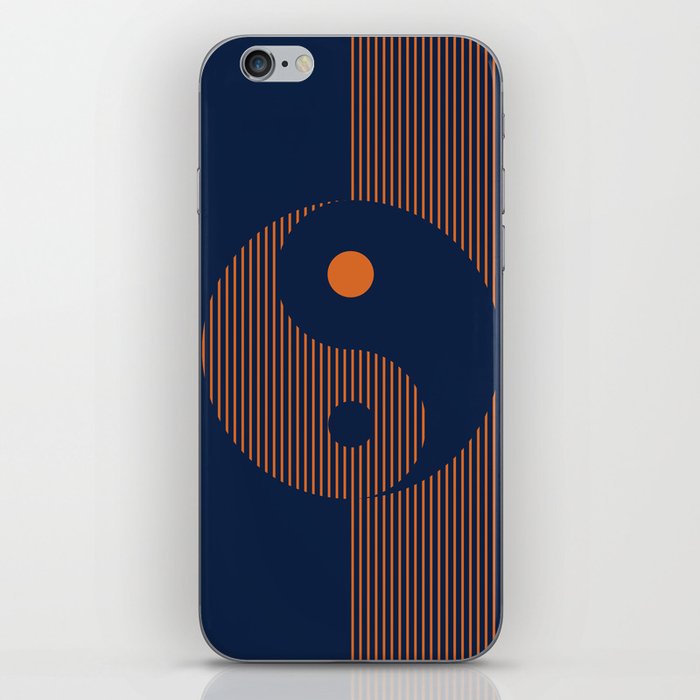 Geometric Lines Ying and Yang XI in Navy Blue Orange iPhone Skin