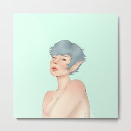 Elfie (nsfw) Metal Print | Shorthair, Digital, Girl, Elf, Simple, Nsfw, Green, Drawing, Pixie, Boob 
