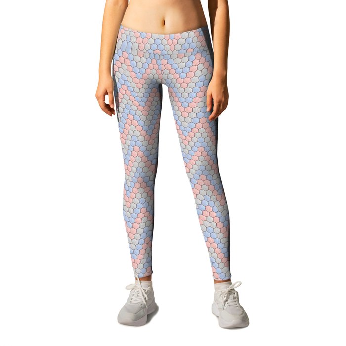 Zigzag with Glitter Texture - Rose Pink Blue Silver Leggings