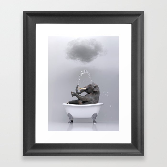 elephant relaxing in the bath Framed Art Print