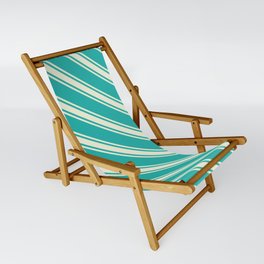 [ Thumbnail: Light Sea Green & Beige Colored Lined/Striped Pattern Sling Chair ]