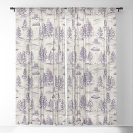 Purple Alien Abduction Toile De Jouy Pattern Sheer Curtain