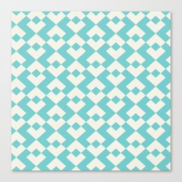 Pastel Turquoise Green and White Abstract Retro Pattern Canvas Print
