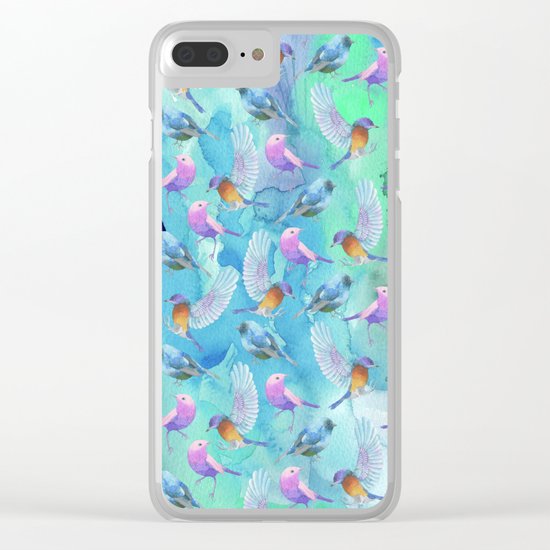 Birds in the sky- Bird animal pattern on aqua backround Clear iPhone Case