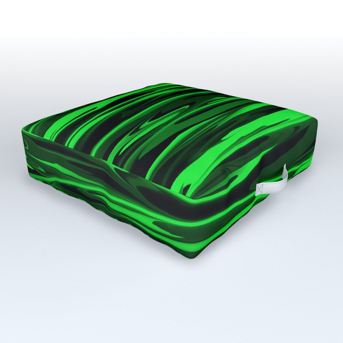 Lime Green and Black Stripes Outdoor Floor Cushion