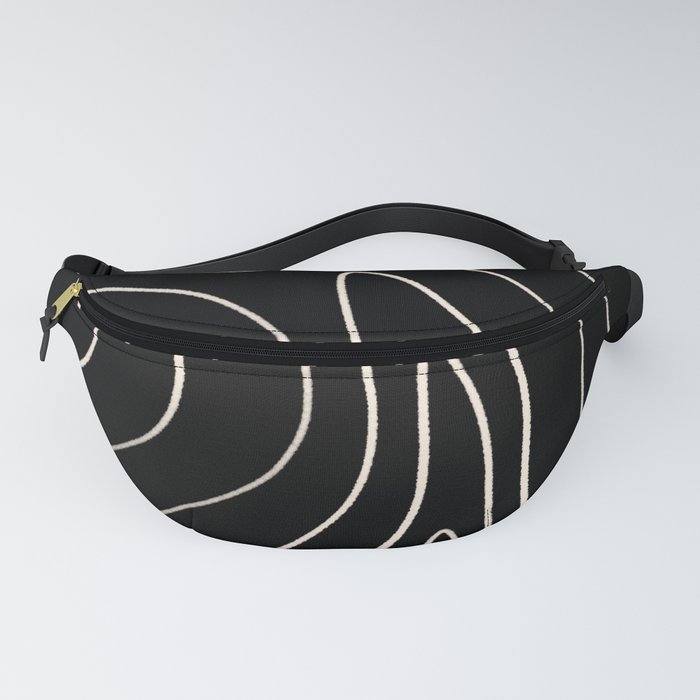 Minimalist Topographical Abstract in Black and Almond Cream Fanny Pack