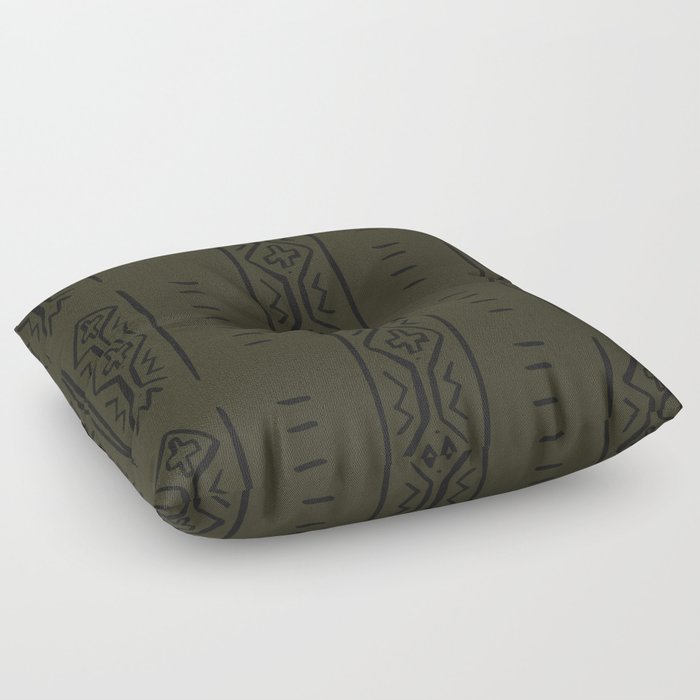 Mud Cloth Mercy Forest Green and Black Pattern  Floor Pillow
