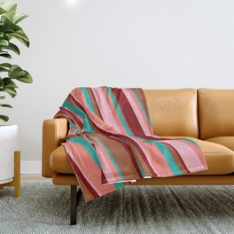 [ Thumbnail: Eye-catching Sienna, Light Sea Green, Salmon, Light Pink, and Maroon Colored Striped Pattern Throw Blanket ]