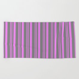 [ Thumbnail: Violet & Gray Colored Stripes Pattern Beach Towel ]