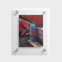 Antique brass fire extinguisher with patina on vintage fire department fire engine color photograph / photography Floating Acrylic Print