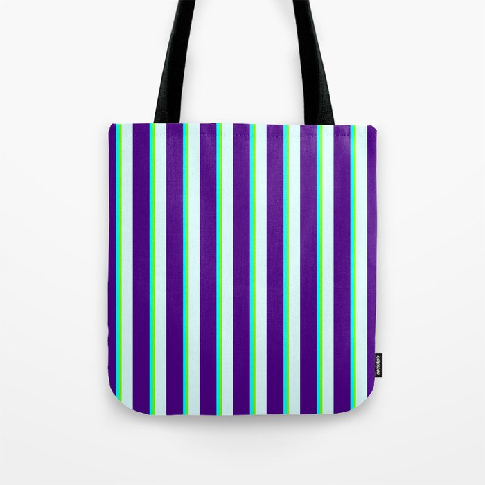 Light Cyan, Indigo, Aqua, and Green Colored Lined/Striped Pattern Tote Bag