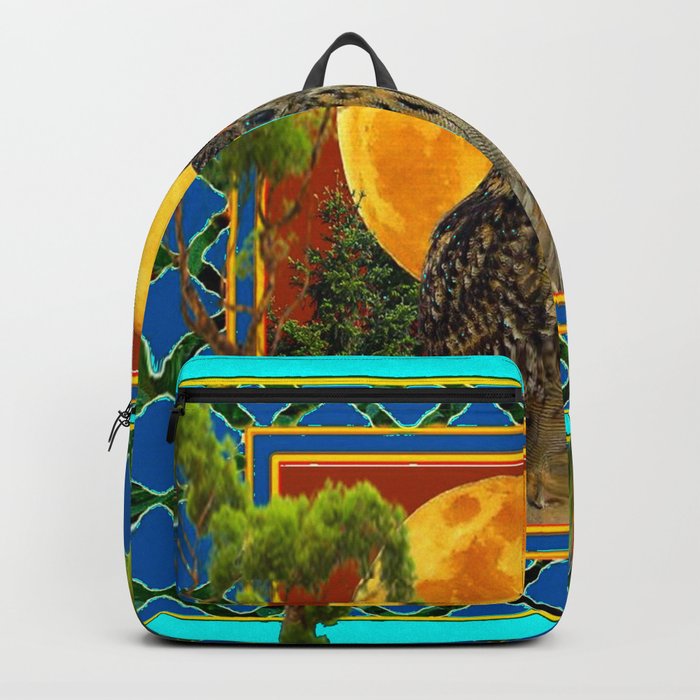 WILDERNESS OWL WITH FULL MOON & TREES TURQUOISE Backpack